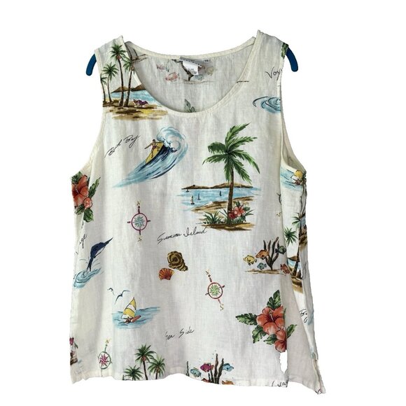 Hot Cotton Tops - Hot Cotton Marc Ware Womens 1X Beach Island White Linen Top Cottagecore Resort